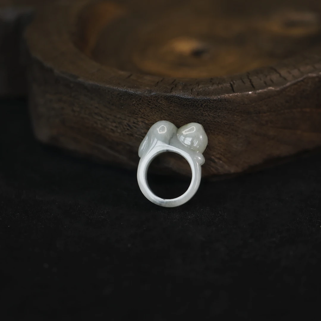 麦麦【砚喵喵】天然和田玉青花 猫咪戒指 多样性发一