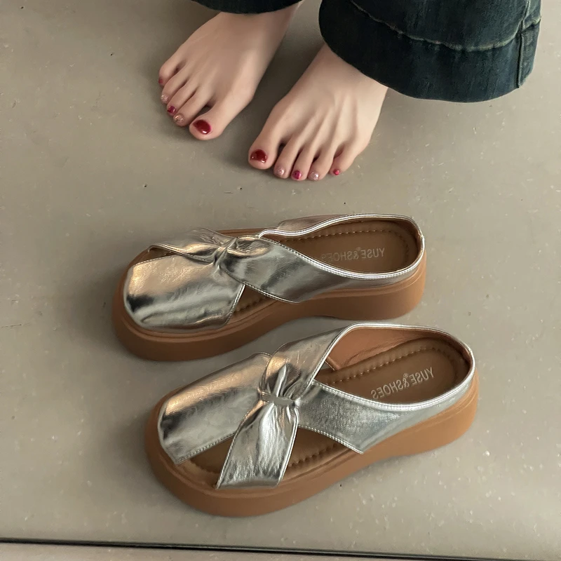 SSBL厚底增高玛丽珍鞋女士2025夏季新款外穿百搭休闲软底包头拖鞋