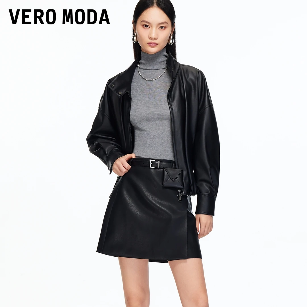 Vero Moda半身裙2025冬季新款含腰带腰包PU短裙时髦摩登325416019