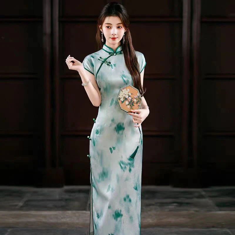 928夏季新款改良复古新中式修身显瘦长款旗袍连衣裙