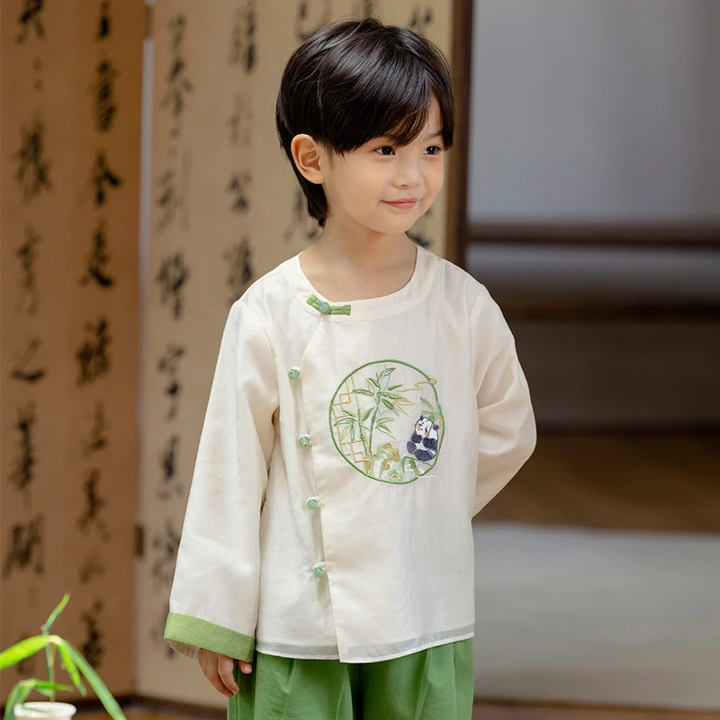 萌乎【竹绿】春秋季男童上衣唐装刺绣童装儿童汉元素国风-233737