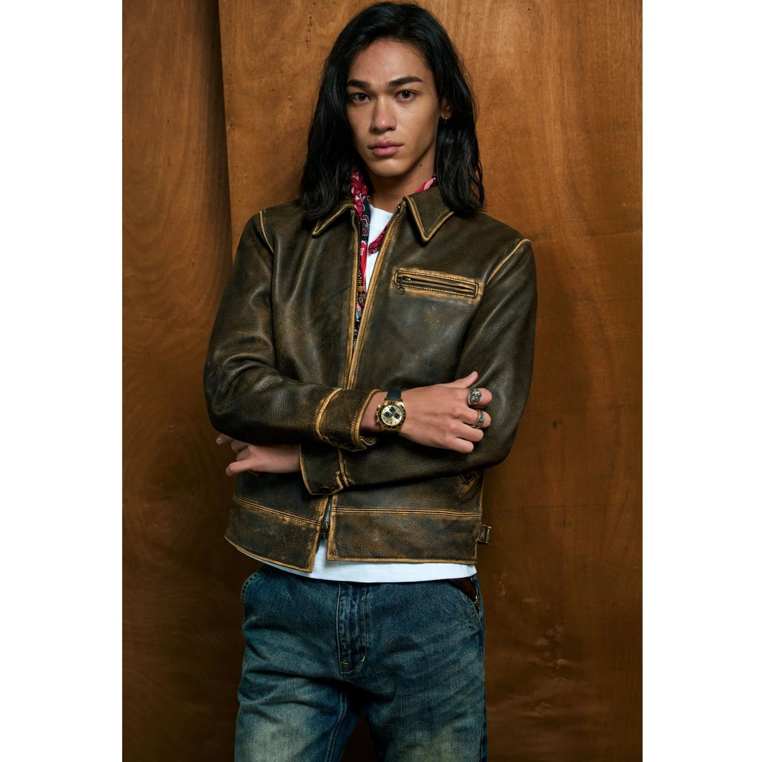 特叔【皮衣】1930水洗头层牛皮皮衣 休闲复古真皮翻领