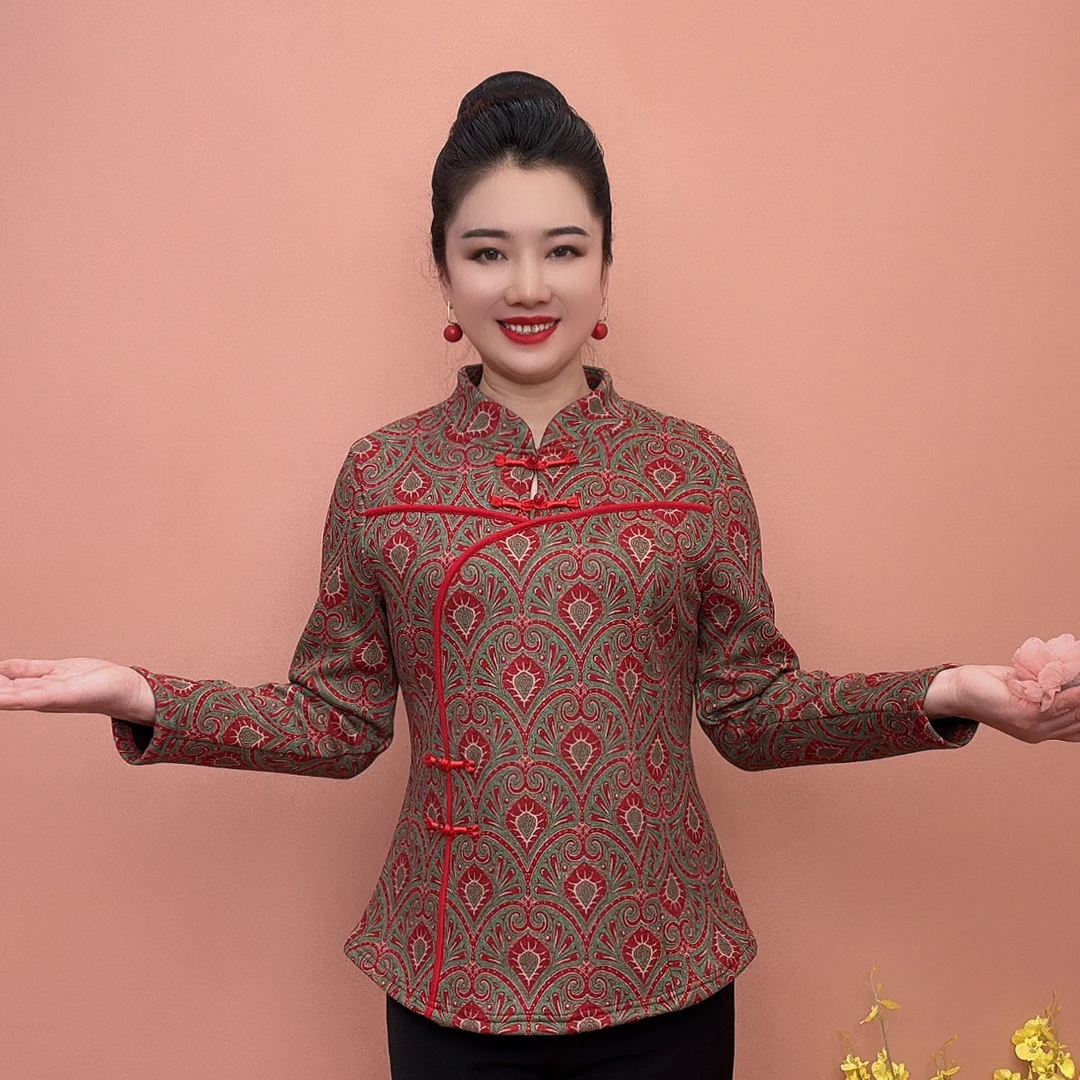 妈妈装冬季加绒保暖改良旗袍上衣长袖打底女小衫