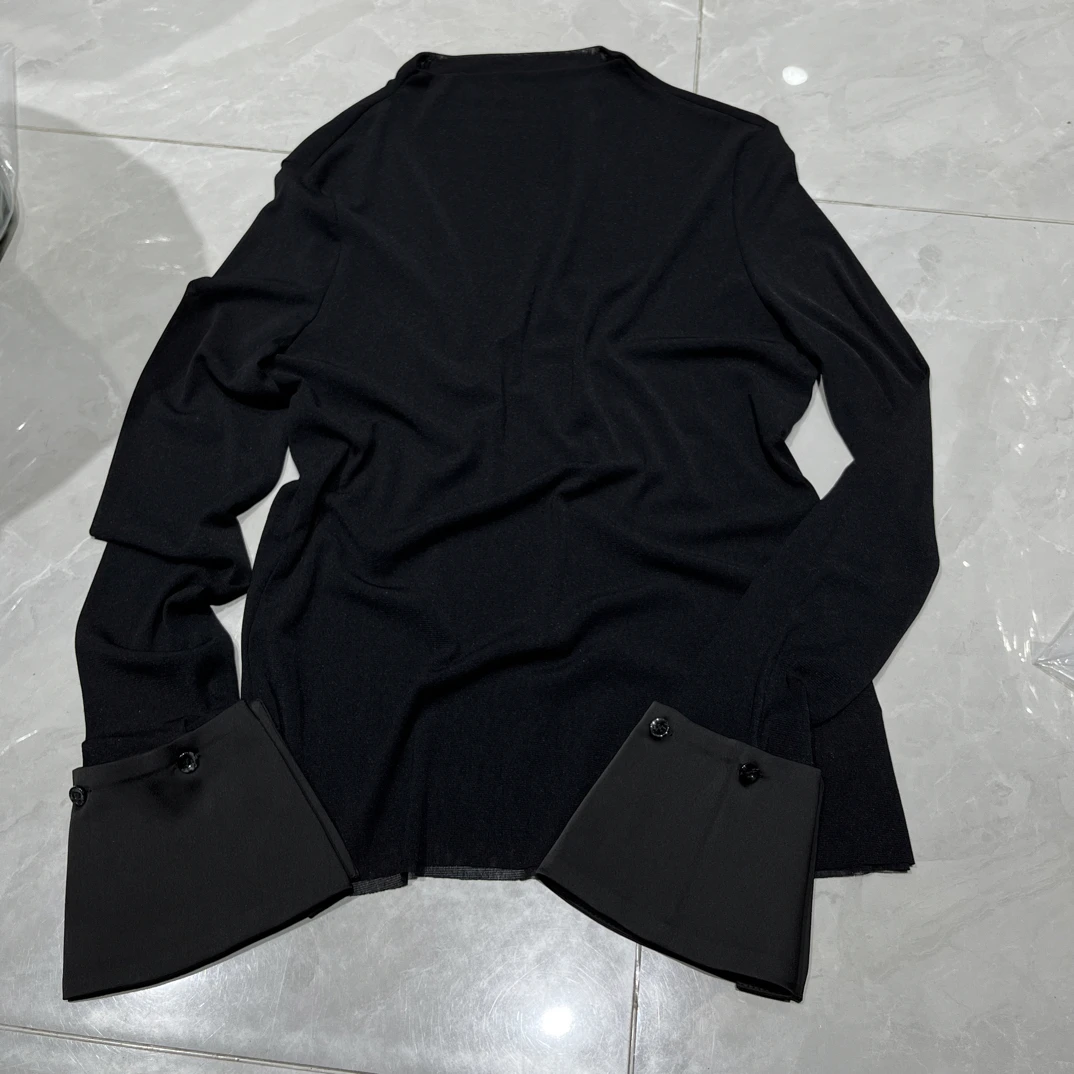 1003法式修身宽松洋气马蹄袖网纱打底