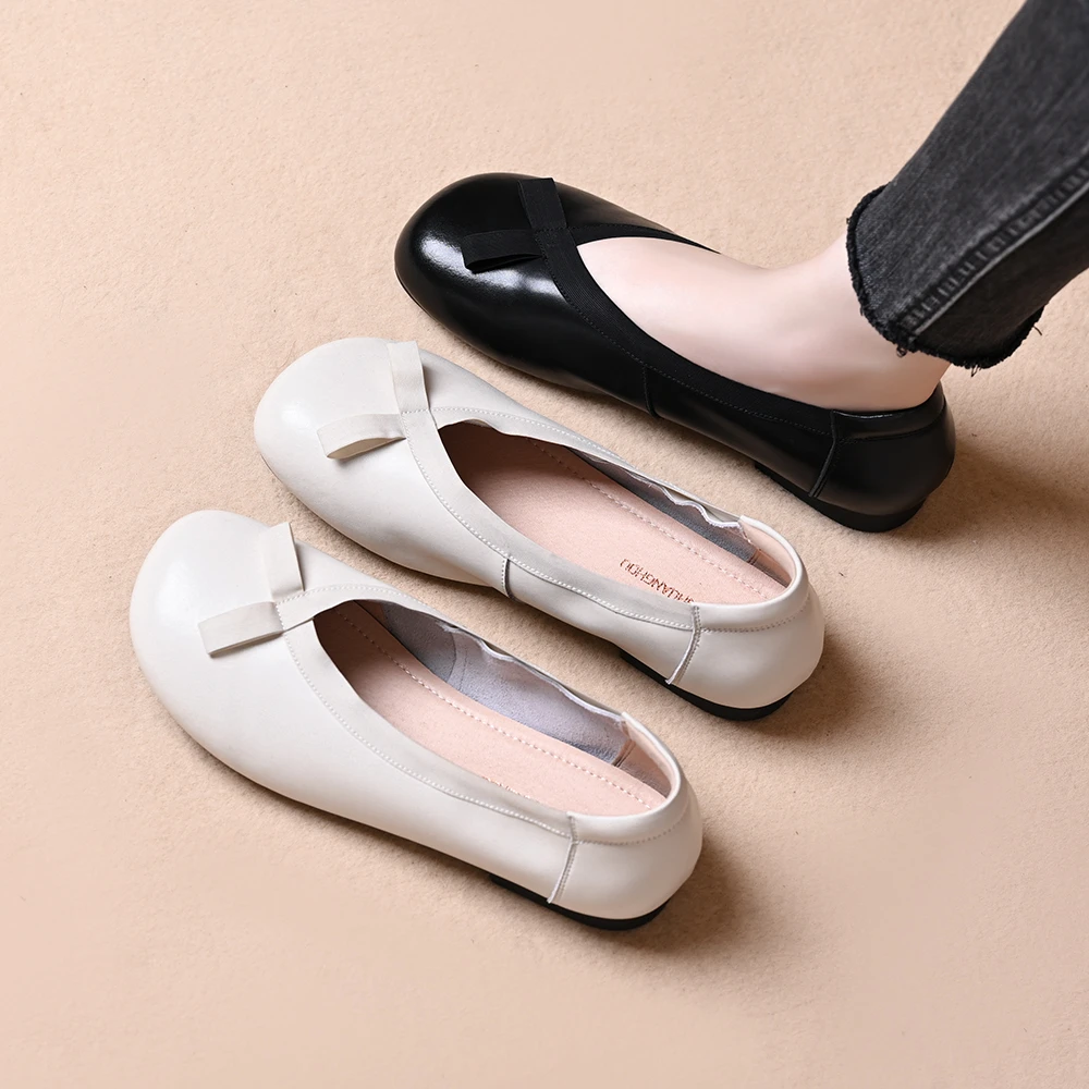 韩版舒适圆头平底鞋日系黑色浅口时尚百搭女士浅口女平跟软底单鞋