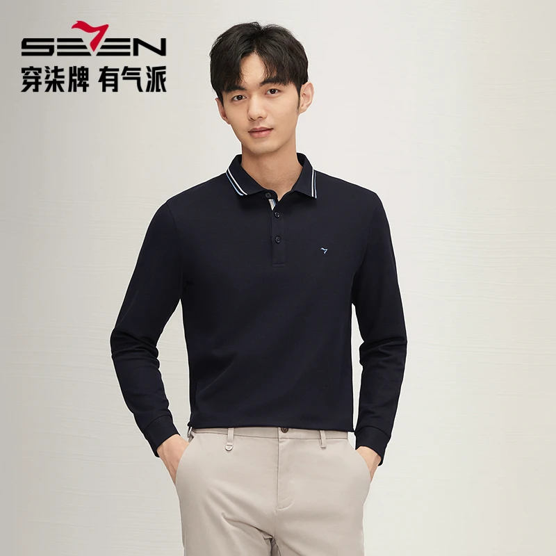 【升级·不变形领】柒牌男装秋季新品长袖Polo衫休闲翻领上衣