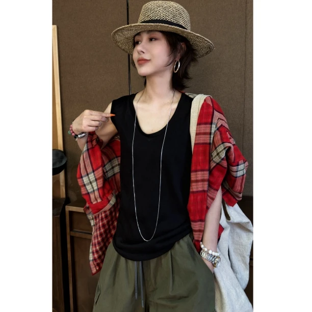 HY罗罗外穿无袖棉背心通勤休闲宽松显瘦夏季百搭时尚韩版设计感