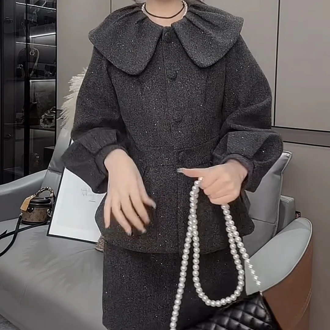 时尚圆领外套搭配包臀裙气质高级感服装套装