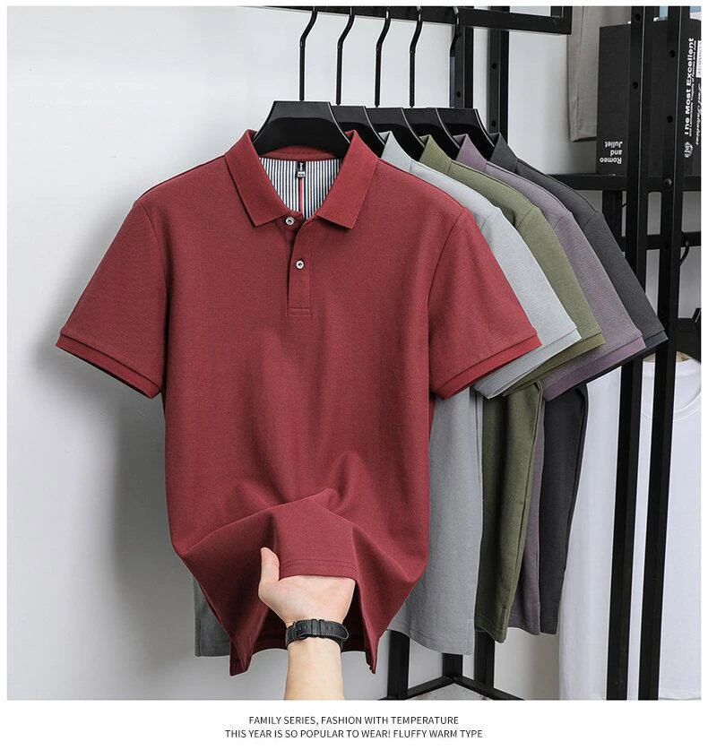 【下摆开衩】纯棉老钱风短袖polo衫商务翻领全棉T恤纯色POLO