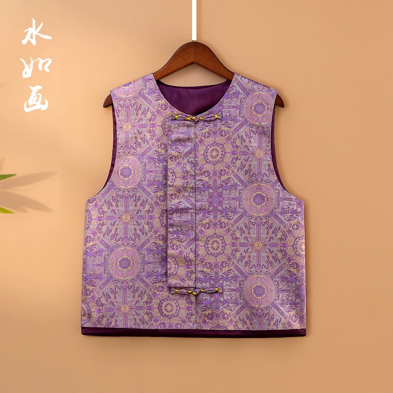 【紫瑶】2025新款春季马甲新中式宽松显瘦圆领提花气质上衣马夹女款