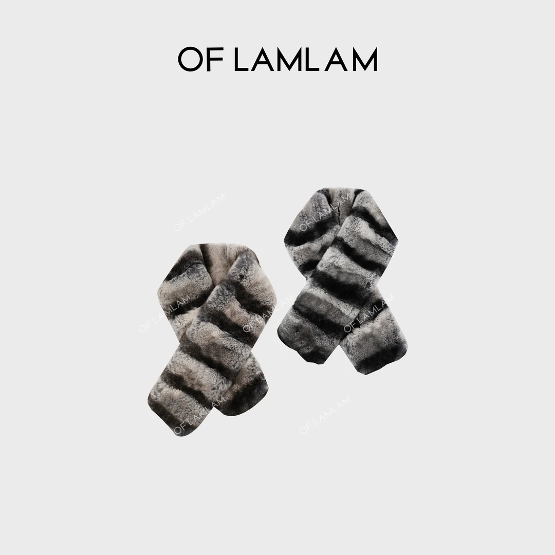 龙猫纹獭兔毛拼接毛绒层次精致优雅围巾 LAMLAM MS243G