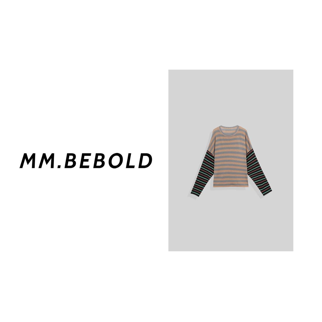 【妙姐精选】序曲 拼接条纹亲肤长袖圆领T恤上衣LJL258227