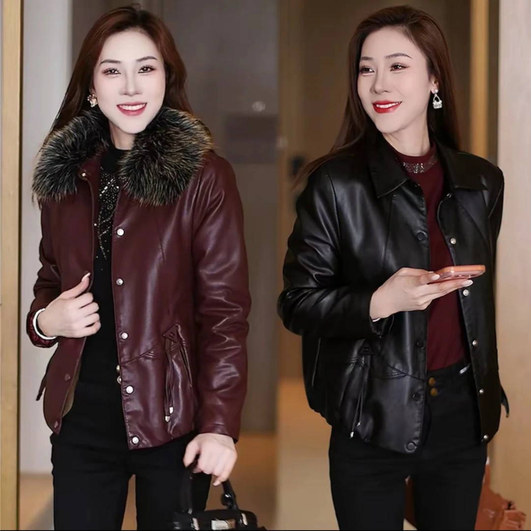【加绒毛领皮衣】进口高品质软皮2025新款韩版宽松显瘦时尚洋气皮衣