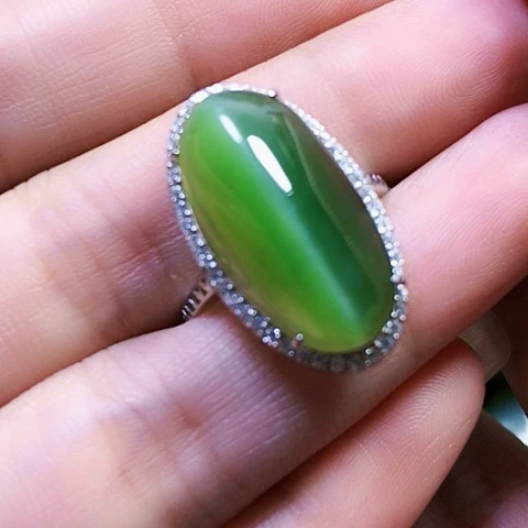 和田玉戒指银S925镶嵌