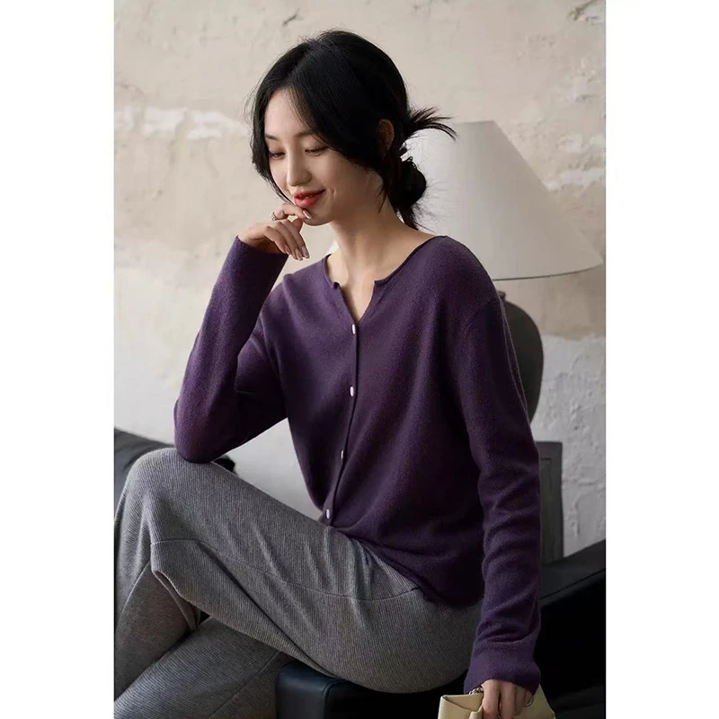 【糖果剪刀领】欧若风春装新款百搭薄款针织小开衫女FFN3076