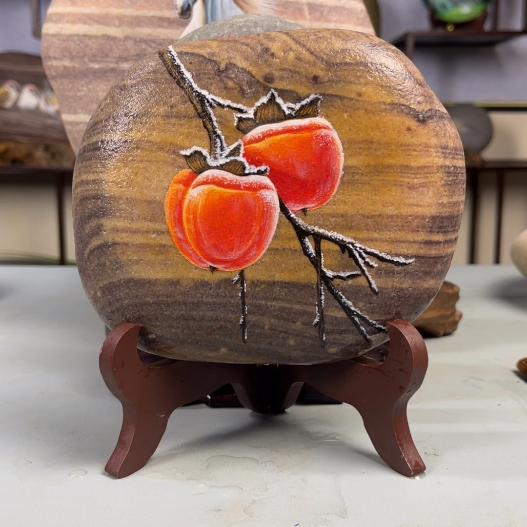 石材手绘柿柿如意