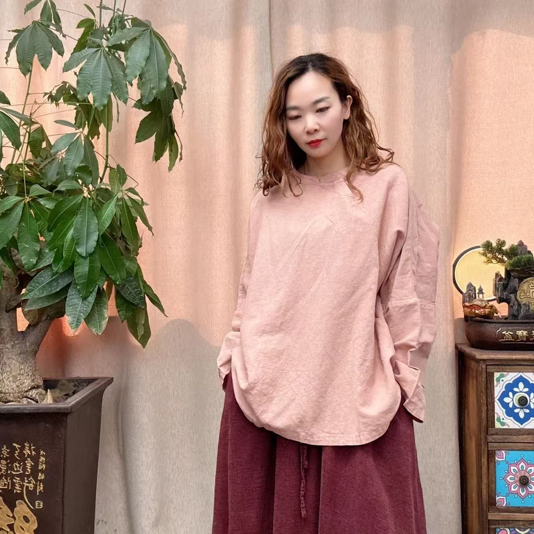 花璟与麻原创设计款立领长袖一粒扣上衣小衫（衣长66胸围130）