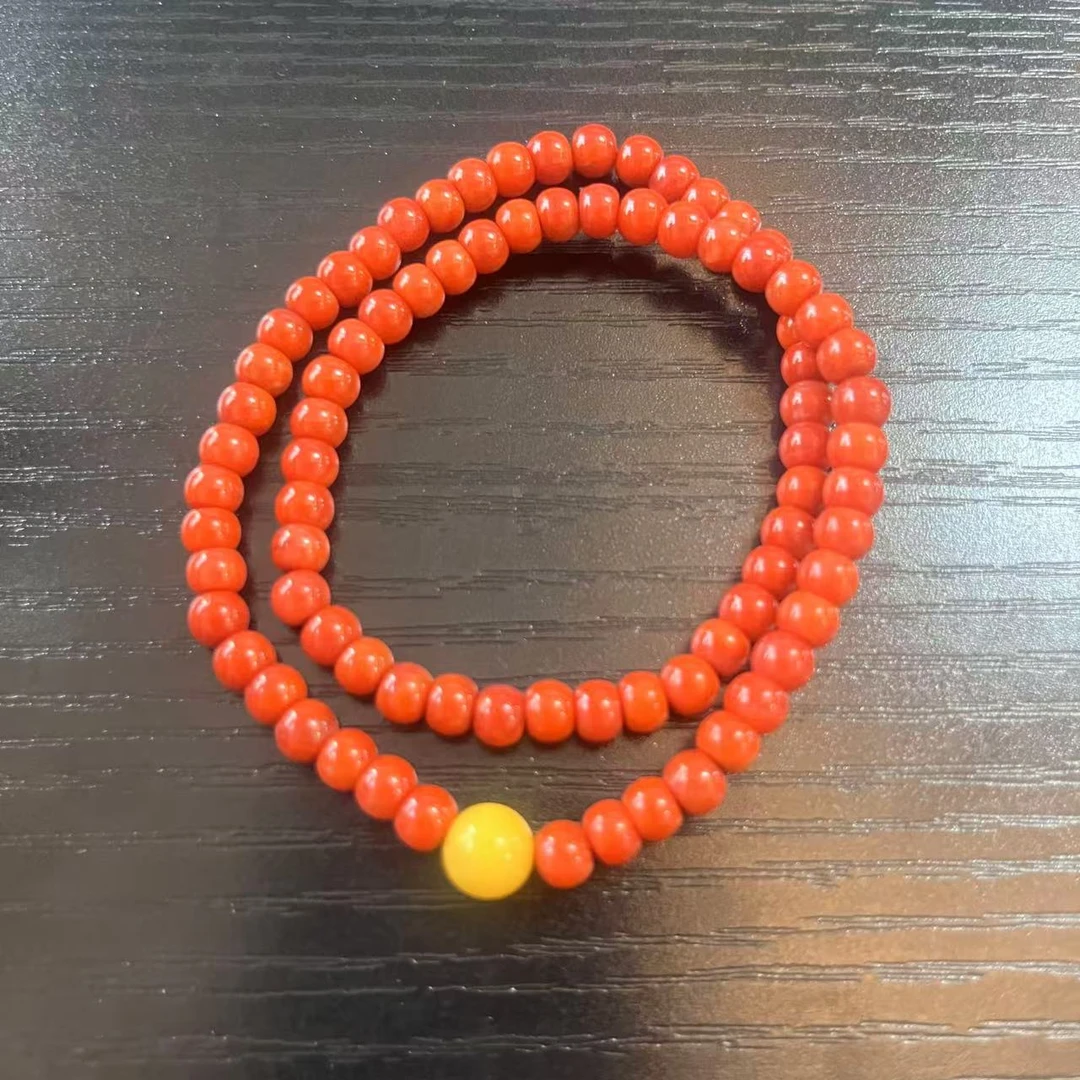 【巨伶石】南红桶珠蜜蜡双圈手串