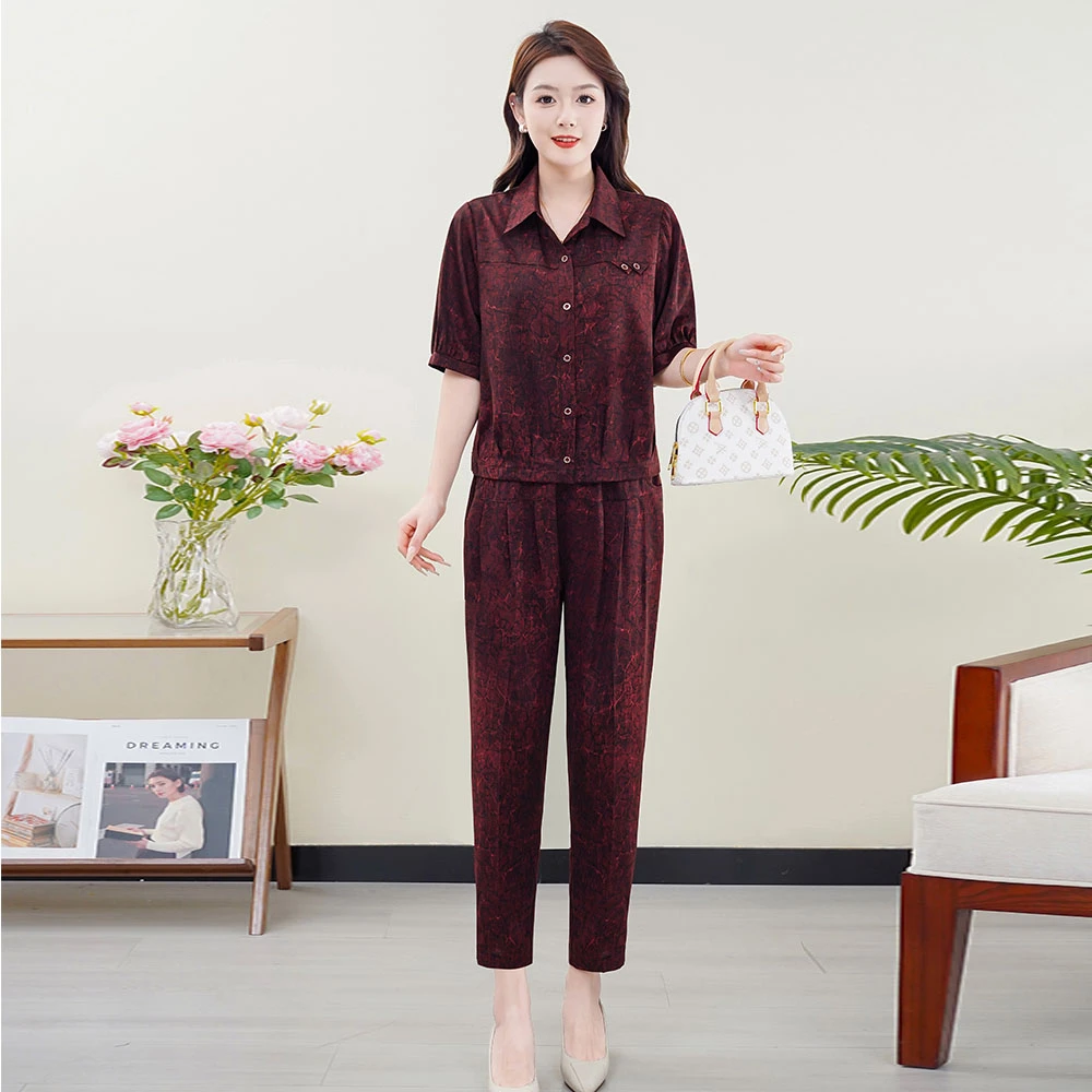 母亲节妈妈夏装套装2025新款气质休闲薄款宽松显瘦中老年两件套