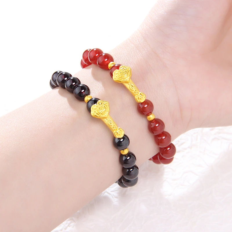 石榴石手链黄金金珠转运珠水贝黄金石榴石手串女士手串妈妈礼物