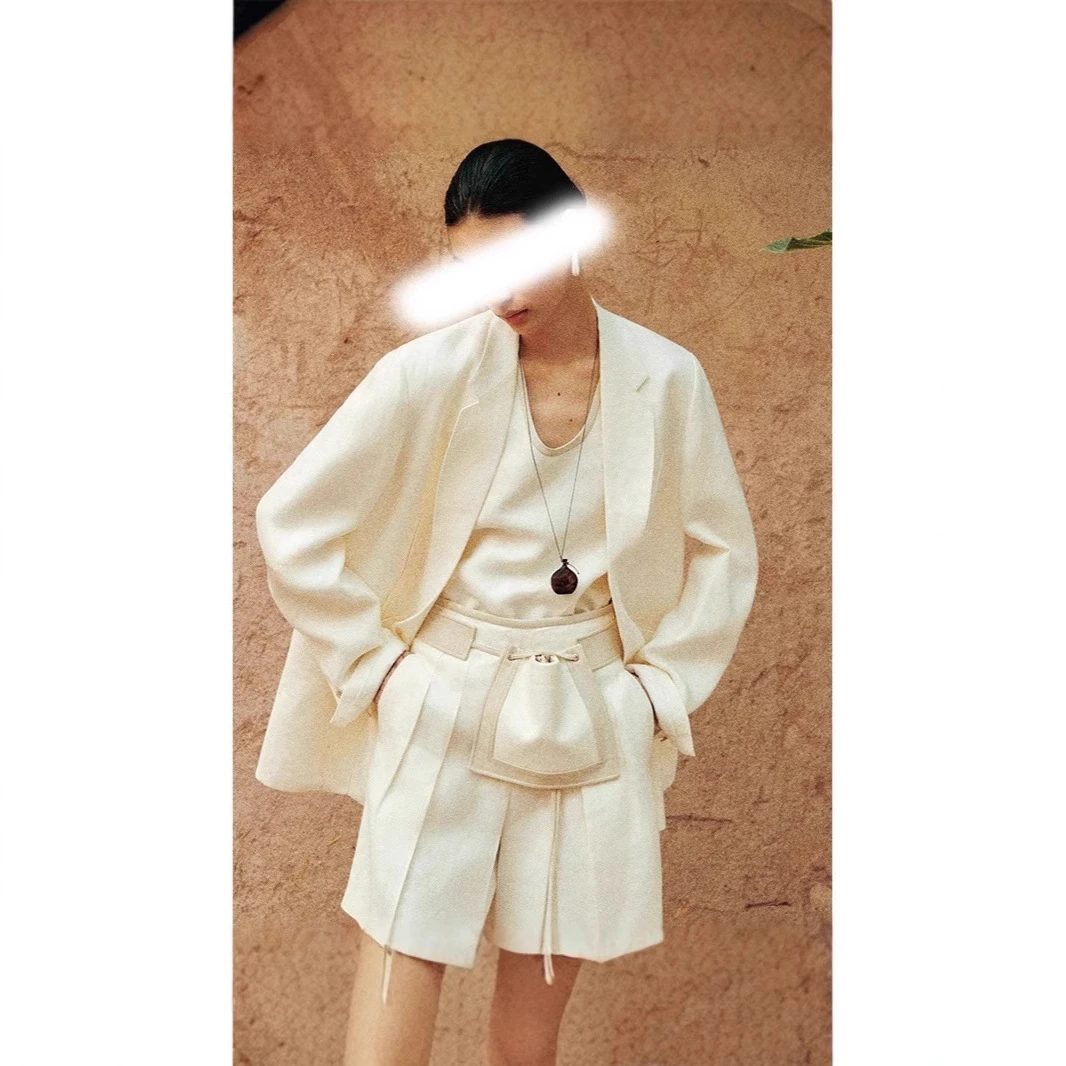 【简知】春夏新款套装摩登时髦拼皮造型大口袋西装外套 331