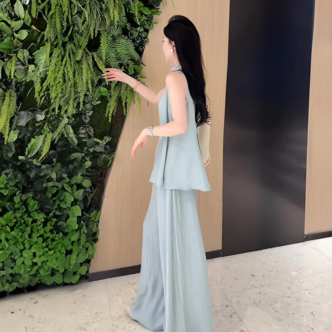 VOCKOO官方松弛感无袖上衣宽松阔腿裤套装女2025夏季新款韩系复古