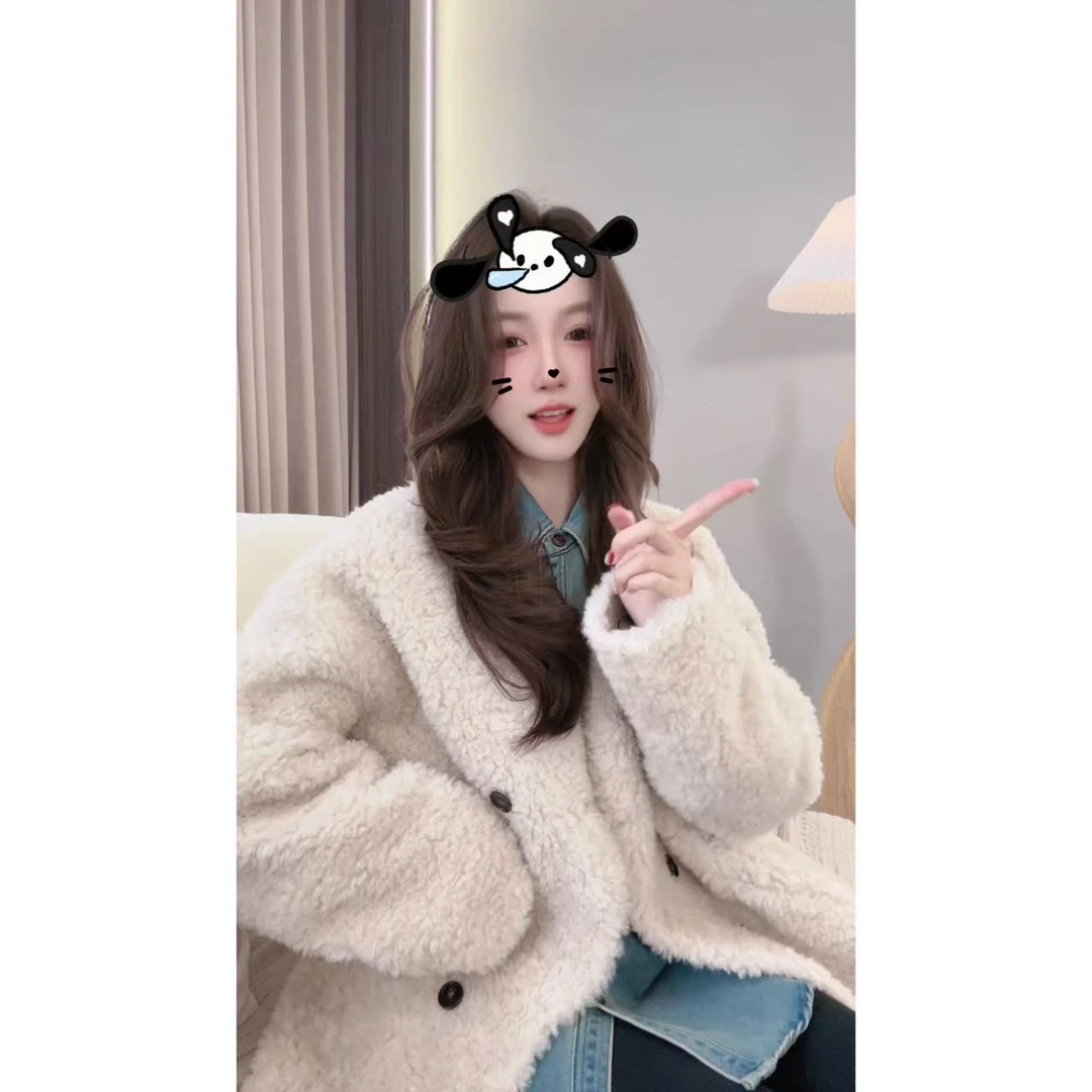 佩佩JA 【双排扣毛毛外套】100全羊毛外套  S1203 5125127 时尚轻奢