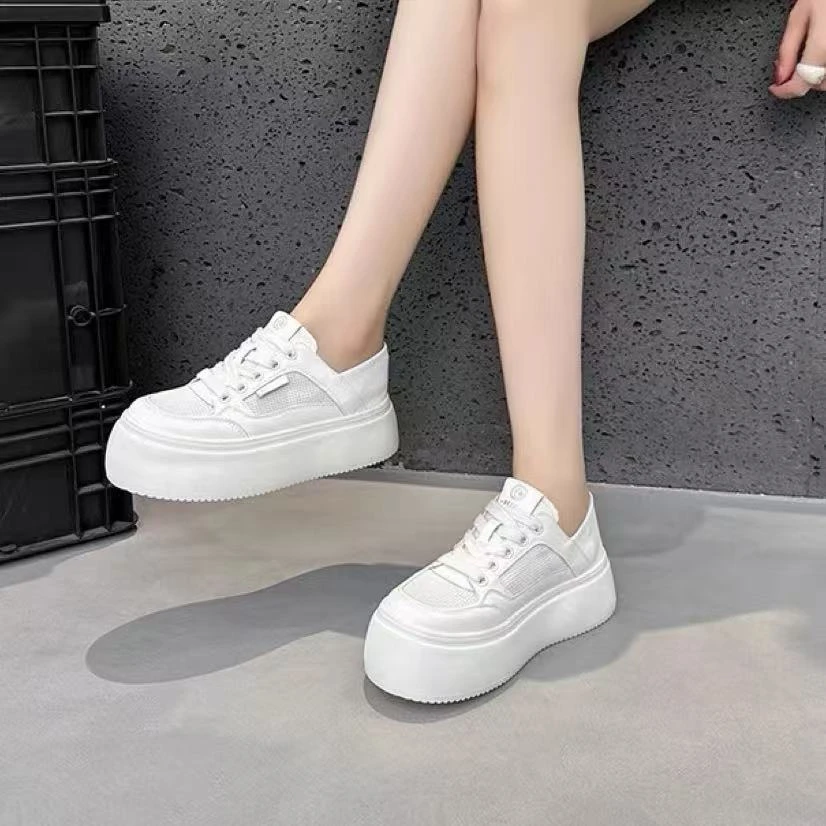 C7598 米色  时尚潮流厚底圆头2025新款系带休闲运动鞋女士板鞋