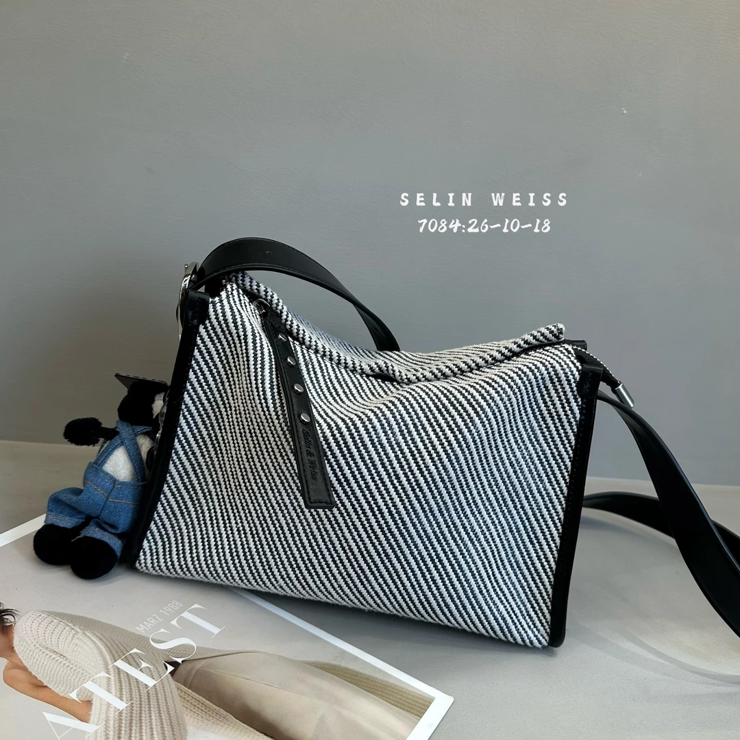 【懒人挎】selinweiss-7084#新款编织条纹风包手提包单肩斜挎小包