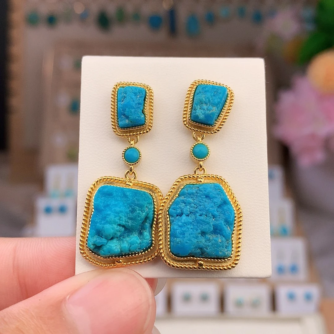 银S925镶嵌绿松石耳饰