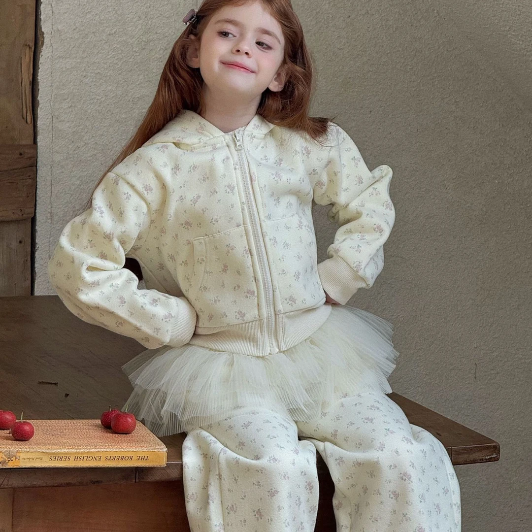 GUSHI·碎花加绒长耳兔碎花裤子套装女童