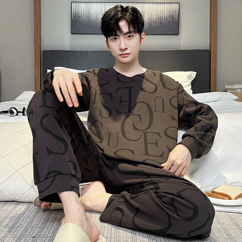 浪莎男士睡衣纯棉春秋长袖套头宽松大码秋冬薄款全棉家居服可外穿