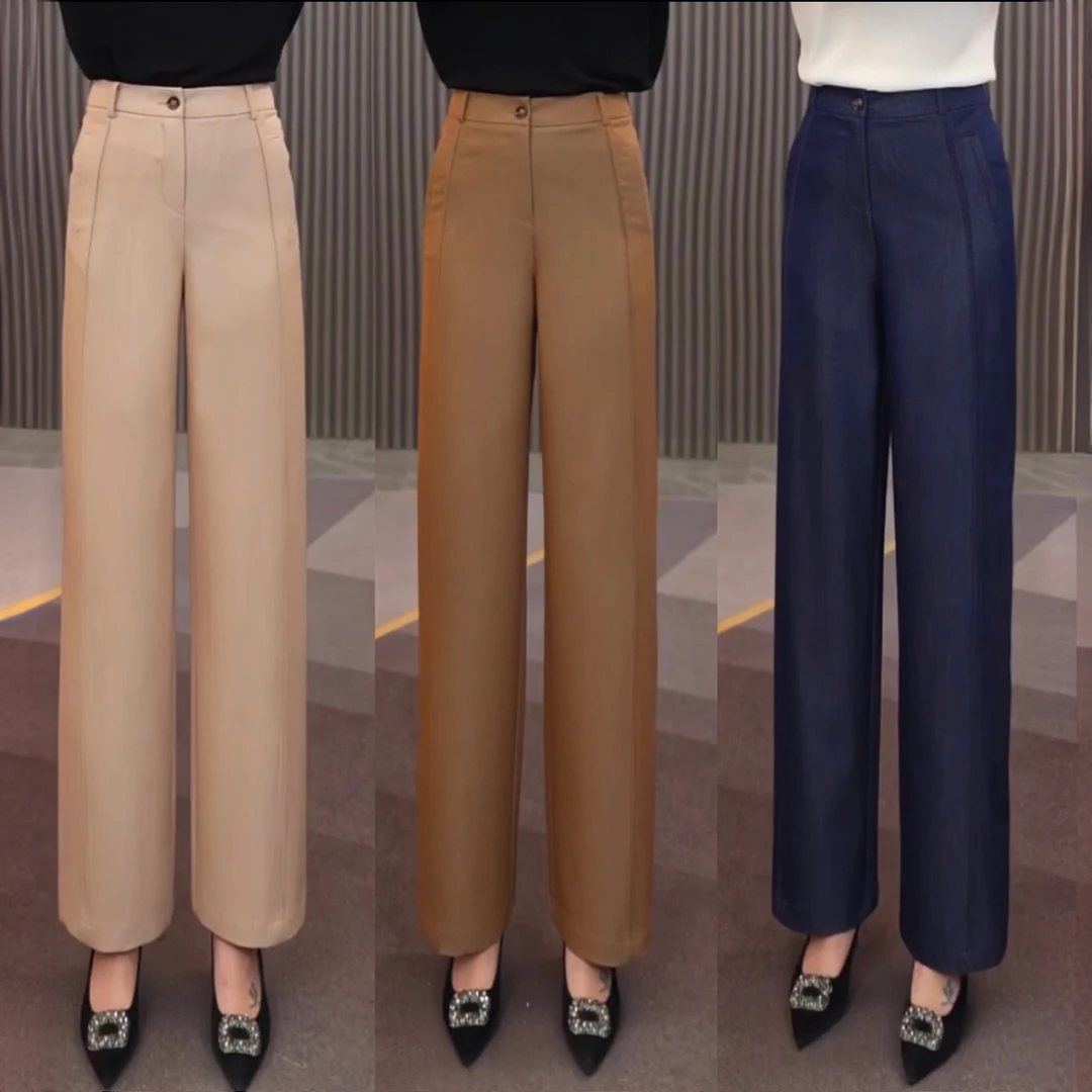 【高级感轻奢直筒长裤】6865设计感百搭时尚裤线前移长裤拖地裤
