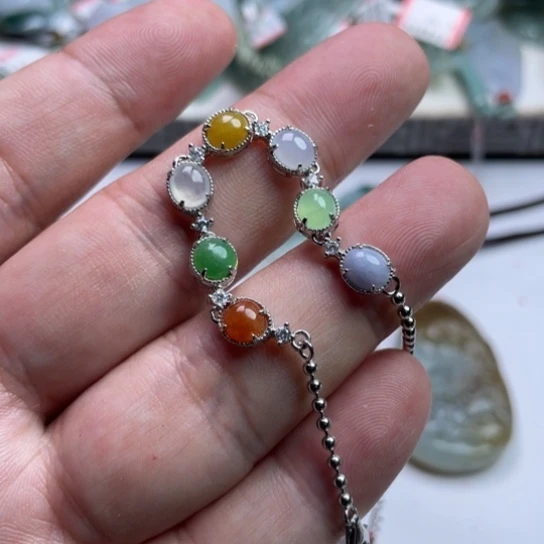 水***星银S925镶嵌手链翡翠手链