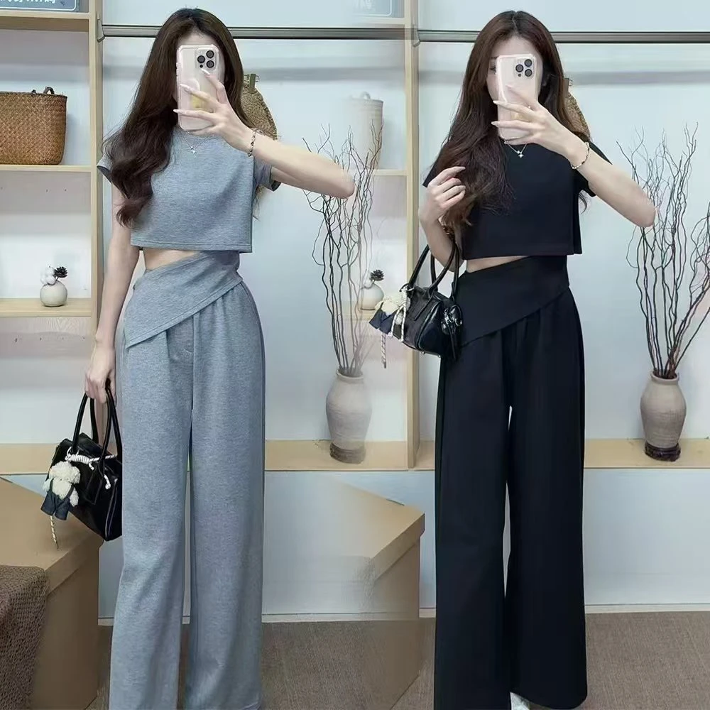 韩系夏装显瘦夏季百搭休闲高腰减龄休闲运动套装直筒宽松