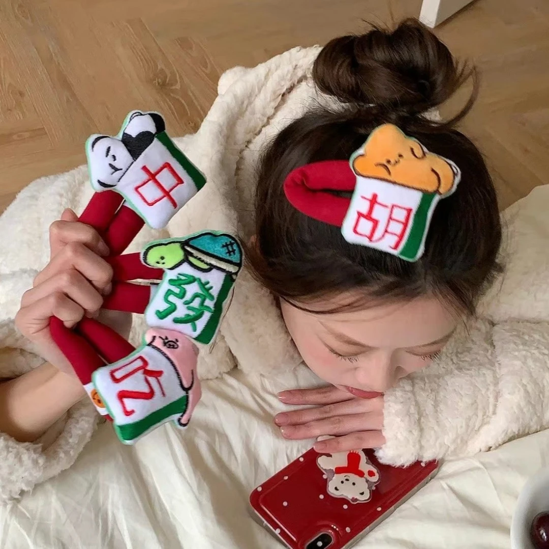 “麻”上发财卡通麻将发夹少女心搞怪发夹超萌侧边发夹发卡饰品