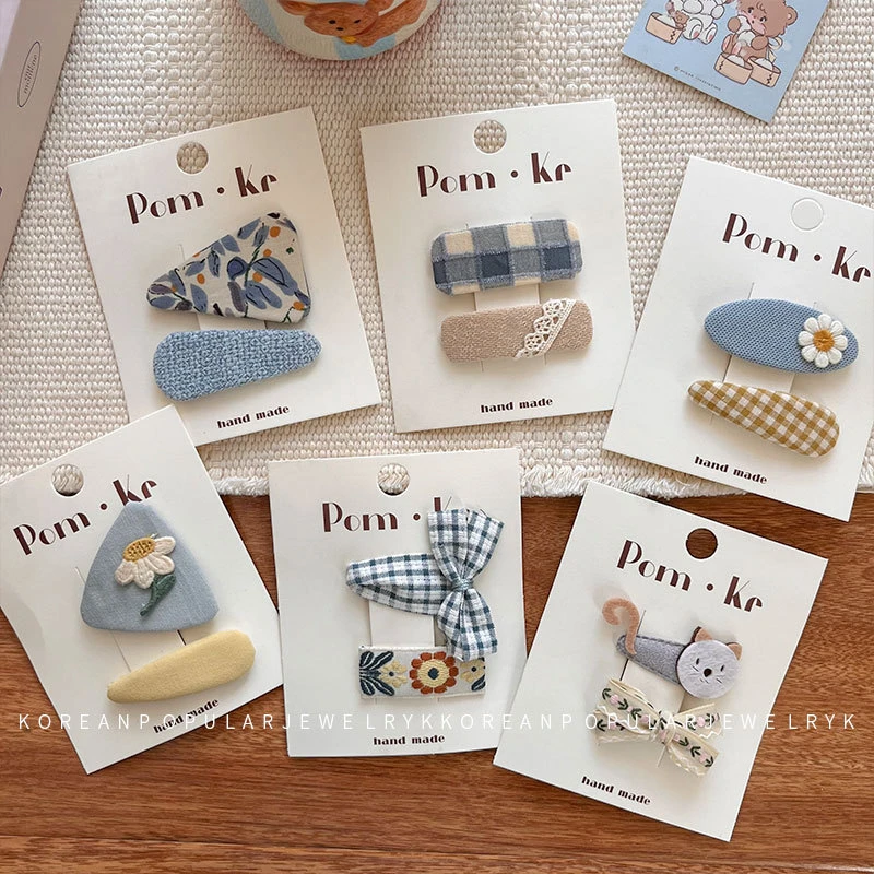 新款韩版清新花朵儿童宝宝百搭发夹格纹猫咪创意刘海夹可爱侧边夹