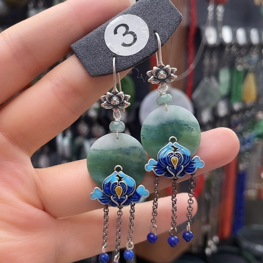 翡翠耳饰银S925镶嵌盛***姐734fghgy