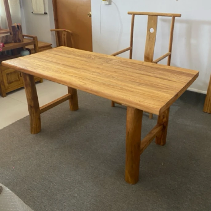 老榆木桌椅复古茶桌实木长条桌简约茶台家用餐桌吧台面板原木书桌