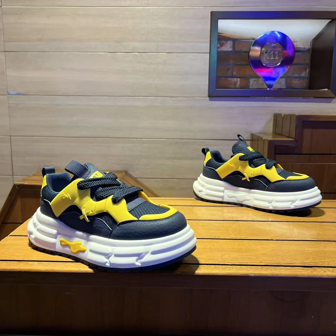 潮牌男鞋运动老爹鞋2025秋季新款低帮舒适耐磨皮面百搭透气休闲鞋