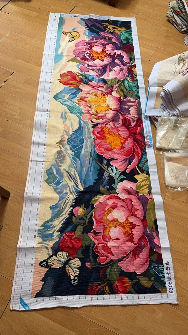 纯手工十字绣成品人工绣好的图静水云岑牡丹花开富贵满绣2.2米