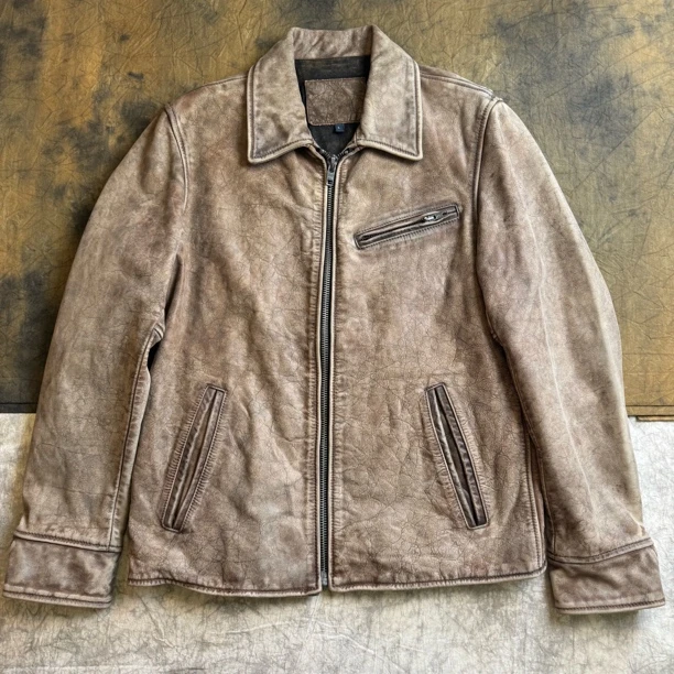 复古机车款1930直拉链油蜡牛皮夹克