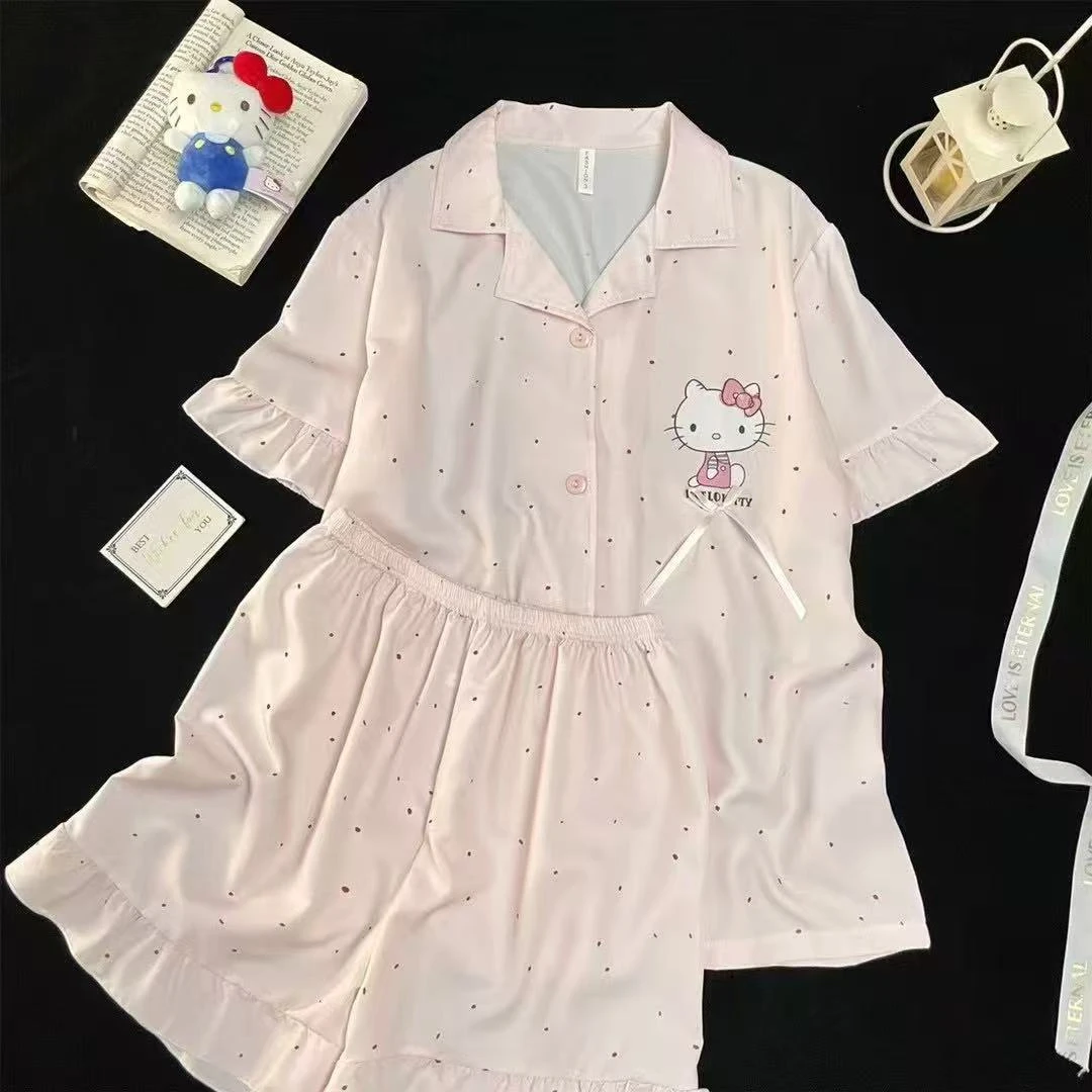 温柔瑶-花边减龄波点Kitty猫家居服套装#623