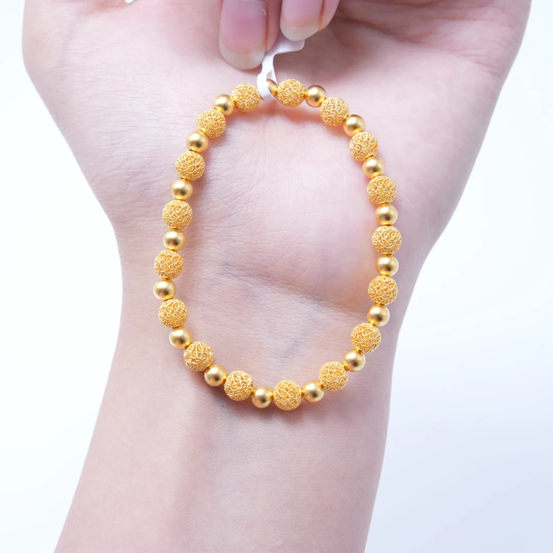 【金手链】镂空花丝绣球古法金珠手串黄金足金999精致百搭轻奢