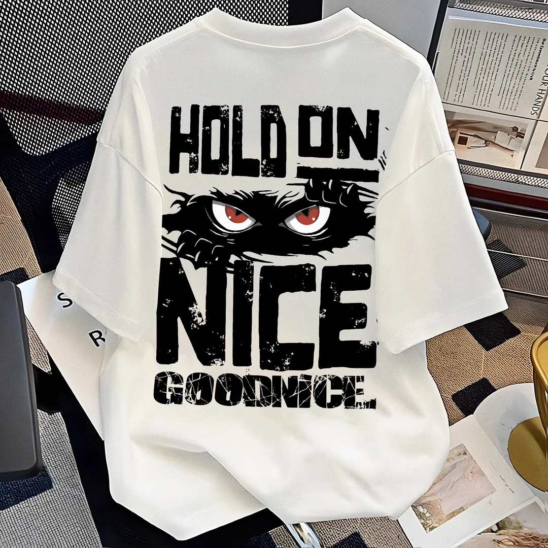 纯棉重磅美式高街字母印花暗黑凝视眼神百搭短袖t恤夏季潮牌上衣