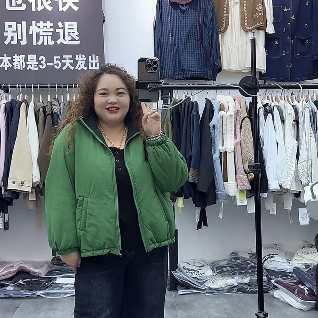 双穿连帽休闲1758凤枝大码女装秋冬二棉双面穿上衣 长约70