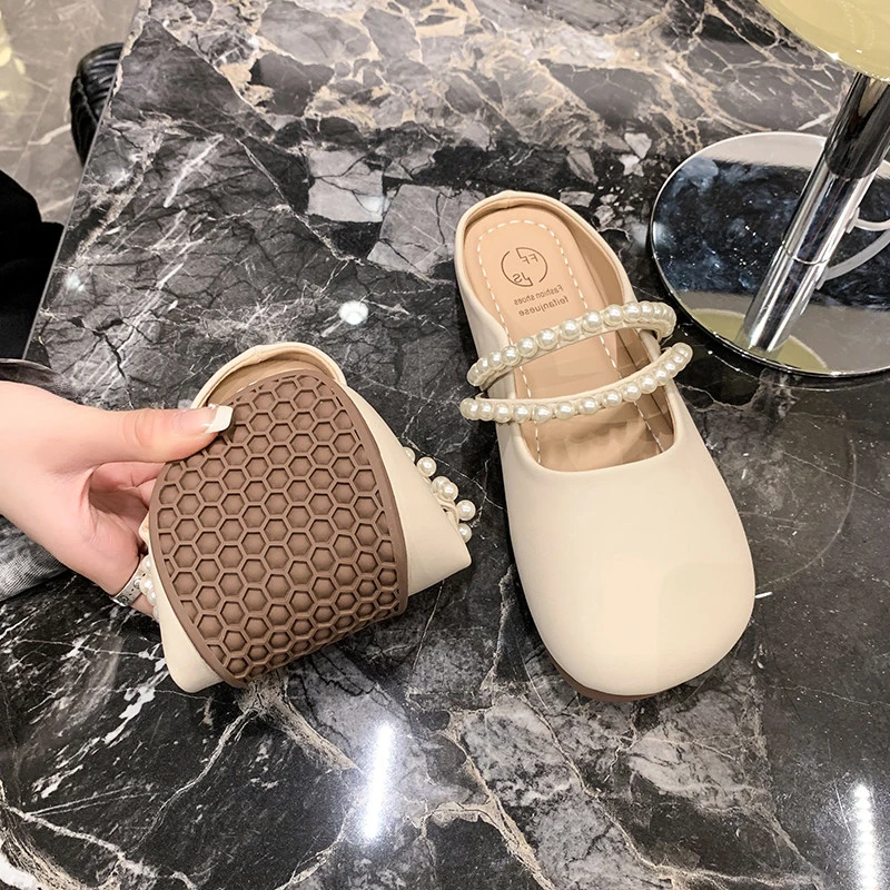 大码女鞋41外穿凉鞋包头半拖鞋夏季一脚蹬平底凉拖鞋洋气新款女鞋