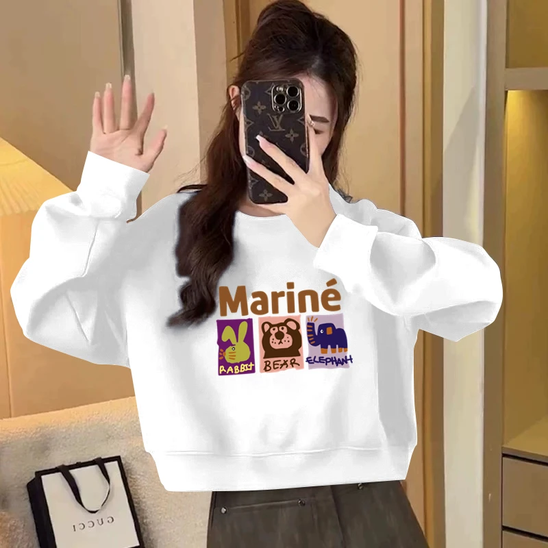 2025年秋冬新款圆领加厚上衣杏色宽松小个子百搭长袖小众卫衣女潮