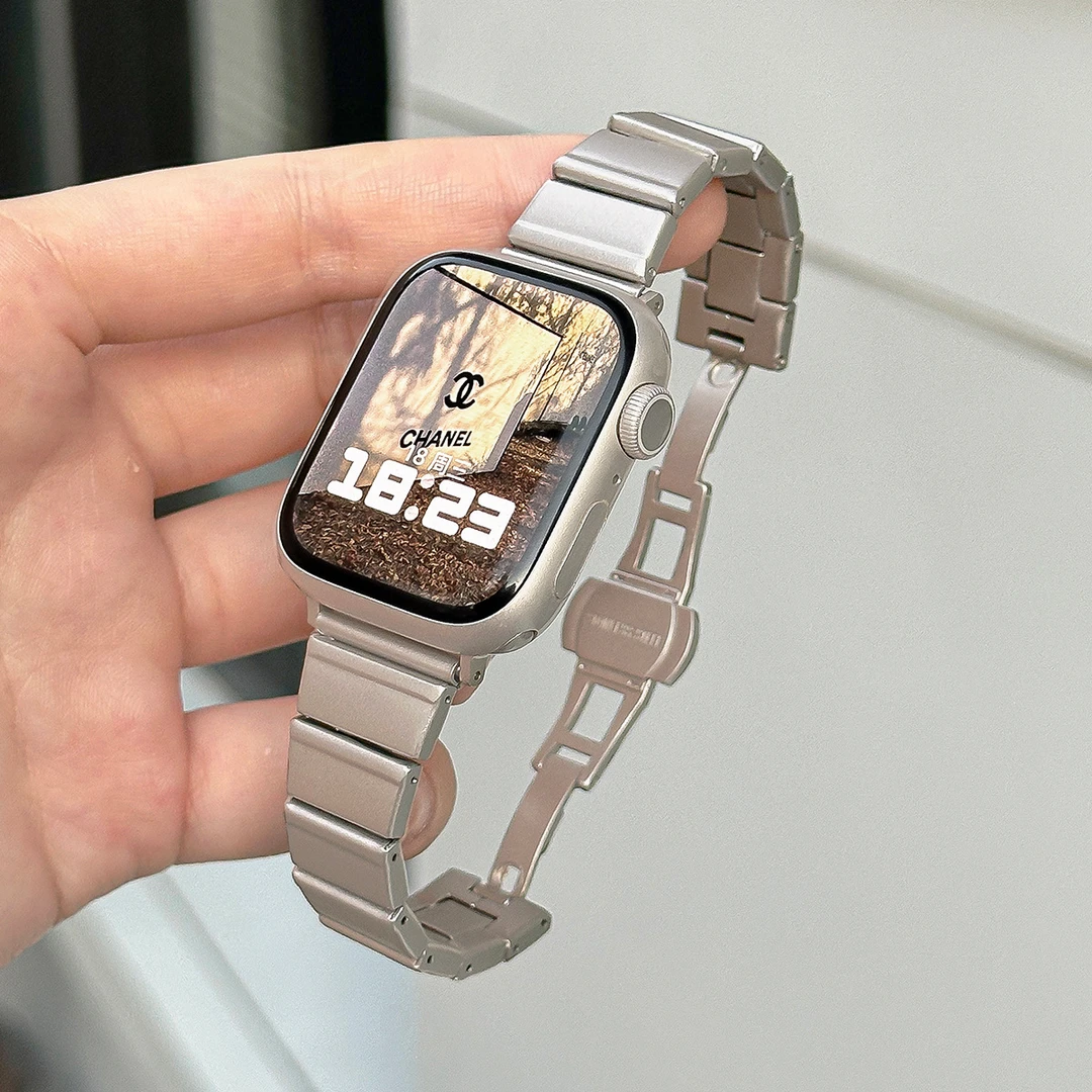 苹果iwatchs10/s9不锈钢手表带s8/s7高级感金属6se夏日男女款腕带