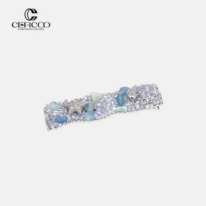 Cercoo/奢蔻蓝晶星海编织水晶手工滴油捏夹刘海发夹子鸭嘴夹发饰
